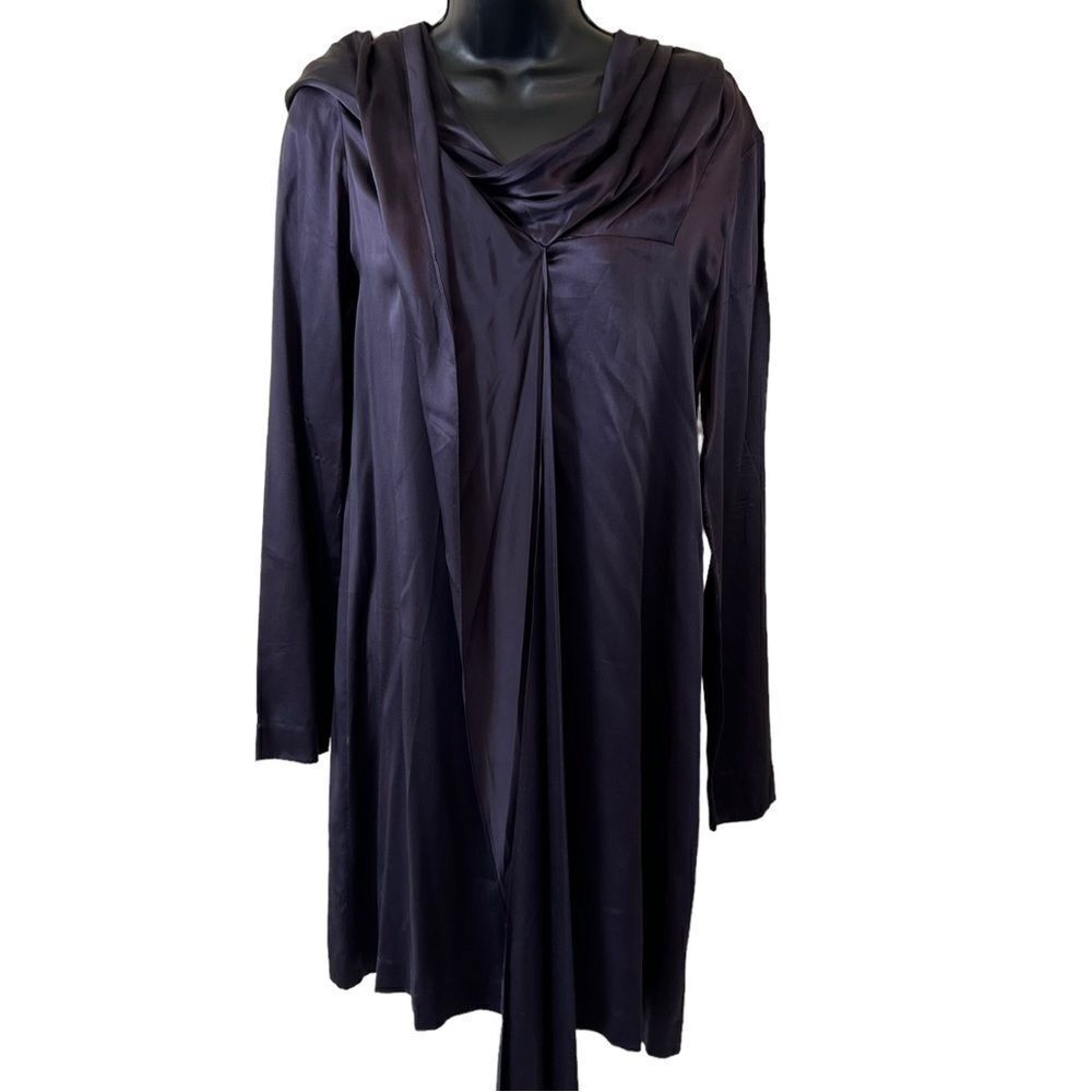 VANESSA BRUNO FRENCH DESIGNER SILK RUNWAY DRESS W/ HOOD SHAWL COLLAR